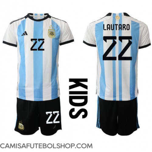 Camisa de time de futebol Argentina Lautaro Martinez #22 Replicas 1º Equipamento Infantil Mundo 2022 Manga Curta (+ Calças curtas)